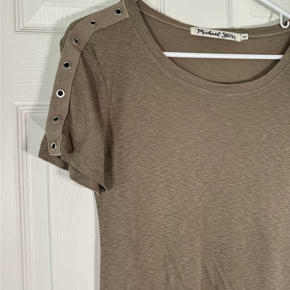 Michael Stars Olive Green Rivet Detail Short Sleeve Supima Cotton Micro Modal OS - Picture 2 of 6